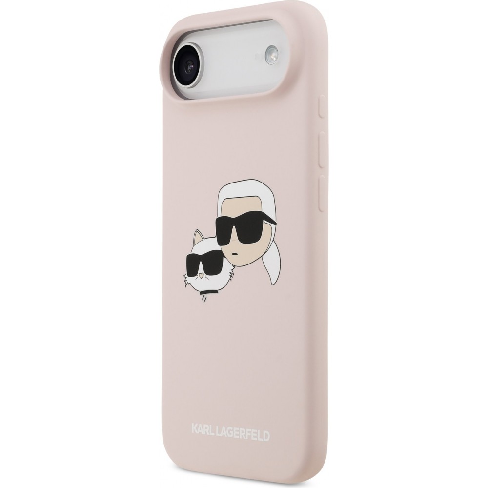 Coque iPhone 17 Air - Karl Lagerfeld Liquid en silicone avec design tête Karl et Choupette compatible MagSafe - Rose