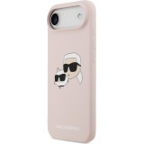 Coque iPhone 17 Air - Karl Lagerfeld Liquid en silicone avec design tête Karl et Choupette compatible MagSafe - Rose