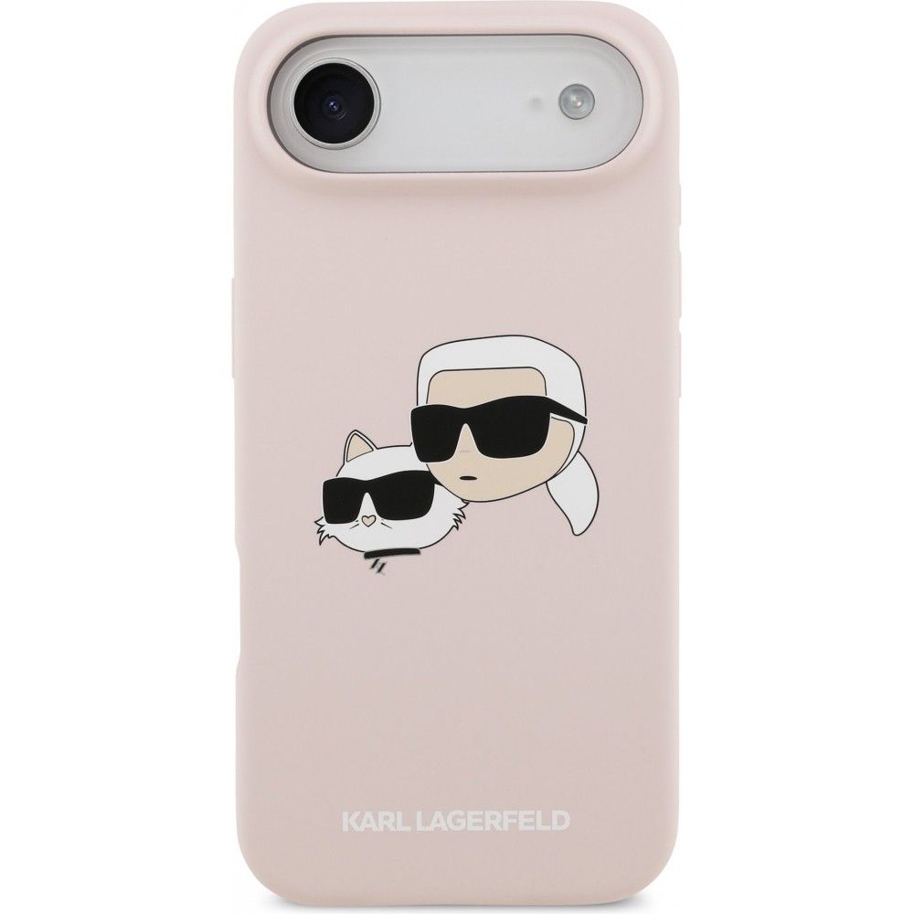 Coque iPhone 17 Air - Karl Lagerfeld Liquid en silicone avec design tête Karl et Choupette compatible MagSafe - Rose