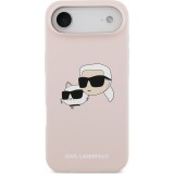 Coque iPhone 17 Air - Karl Lagerfeld Liquid en silicone avec design tête Karl et Choupette compatible MagSafe - Rose