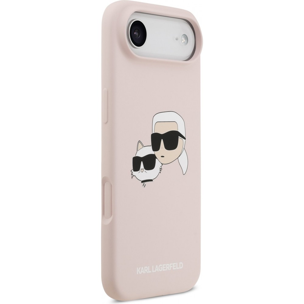 Coque iPhone 17 Air - Karl Lagerfeld Liquid en silicone avec design tête Karl et Choupette compatible MagSafe - Rose