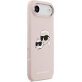 Coque iPhone 17 Air - Karl Lagerfeld Liquid en silicone avec design tête Karl et Choupette compatible MagSafe - Rose