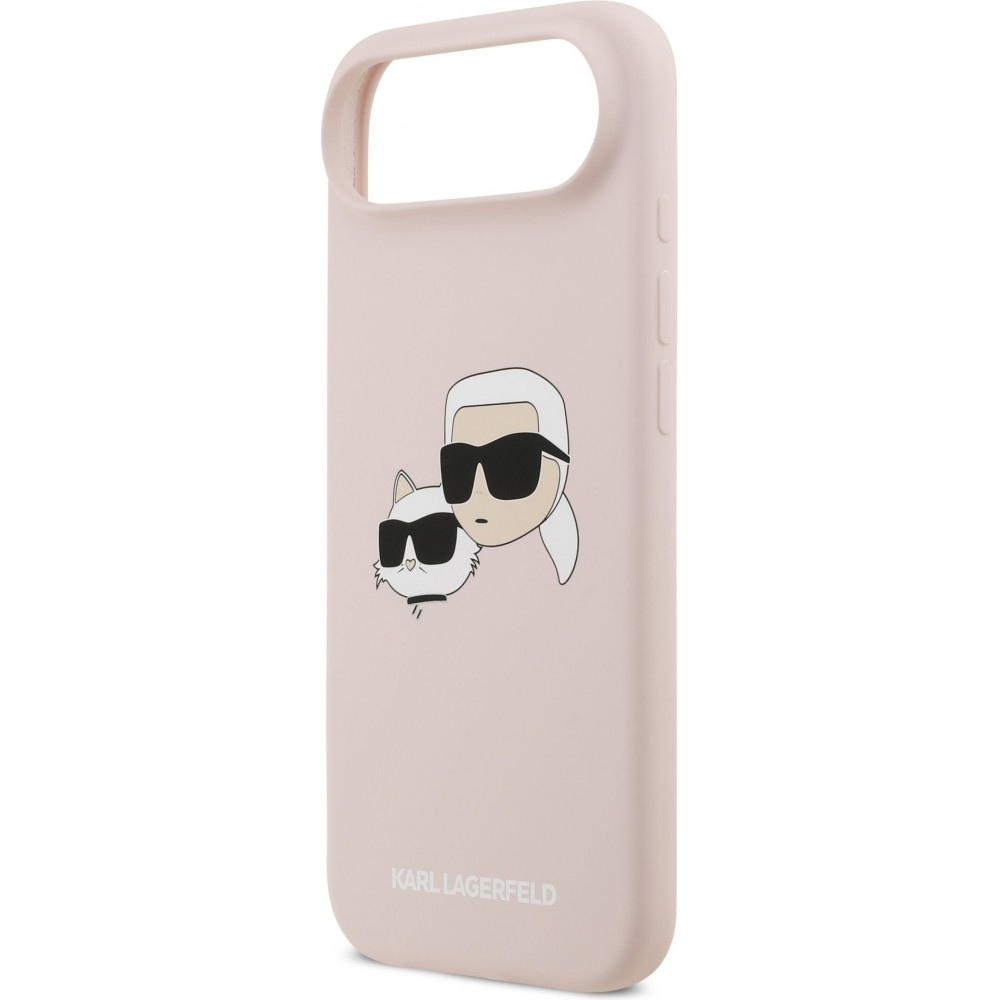 Coque iPhone 17 Air - Karl Lagerfeld Liquid en silicone avec design tête Karl et Choupette compatible MagSafe - Rose