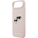 Coque iPhone 17 Air - Karl Lagerfeld Liquid en silicone avec design tête Karl et Choupette compatible MagSafe - Rose