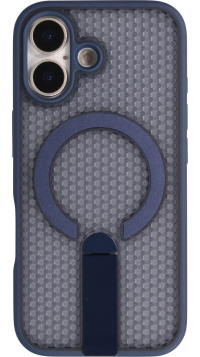 Coque iPhone 17 - Design perfor&eacute; semi-transparent MagSafe avec support int&eacute;gr&eacute; et bords renforc&eacute;s en silicone - Bleu