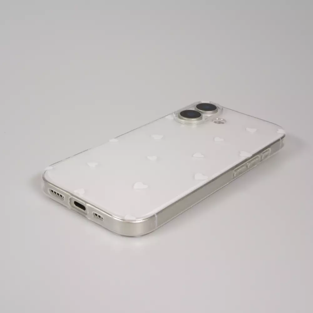 Coque iPhone 17 - Gel petit coeur transparent - Blanc