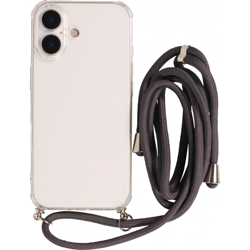 Coque iPhone 17 - Gel transparent avec lacet - Gris