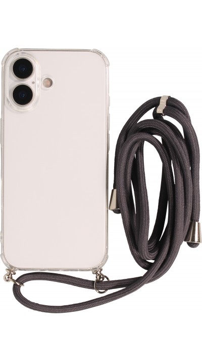 Coque iPhone 17 - Gel transparent avec lacet - Gris