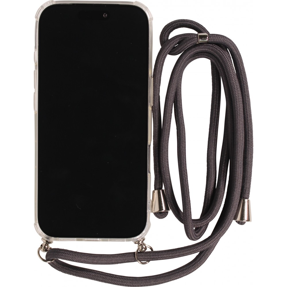 Coque iPhone 17 - Gel transparent avec lacet - Gris