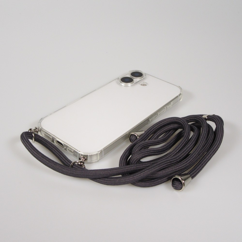 Coque iPhone 17 - Gel transparent avec lacet - Gris