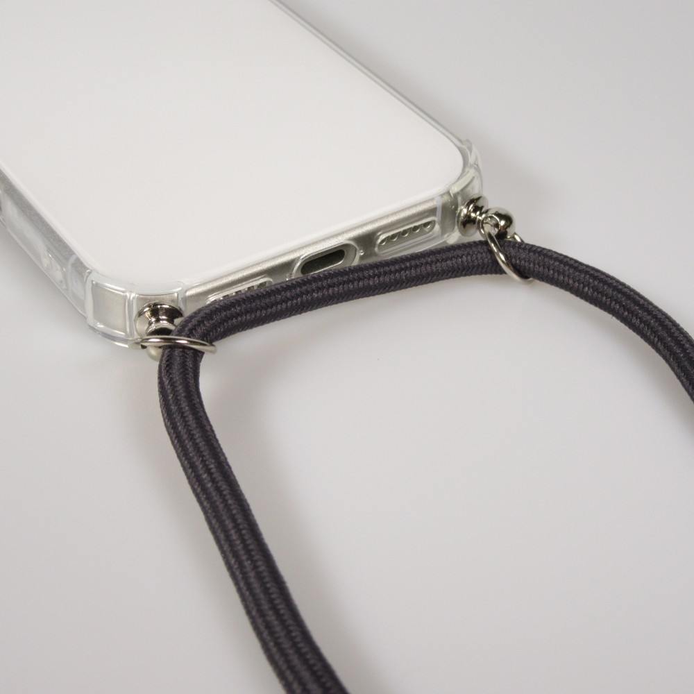 Coque iPhone 17 - Gel transparent avec lacet - Gris
