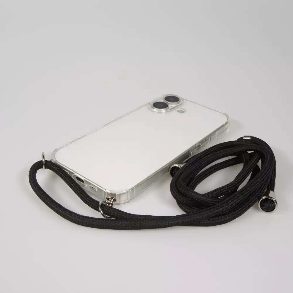 Coque iPhone 17 - Gel transparent avec lacet - Noir