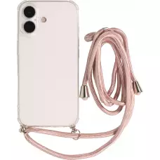 Coque iPhone 17 - Gel transparent avec lacet or - Rose