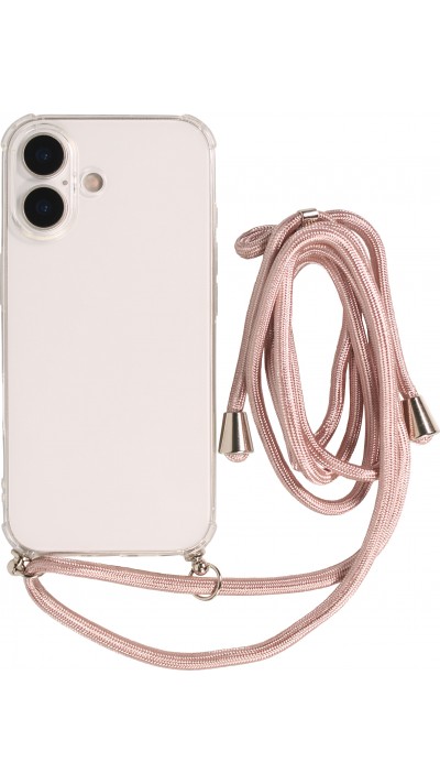 Coque iPhone 17 - Gel transparent avec lacet or - Rose