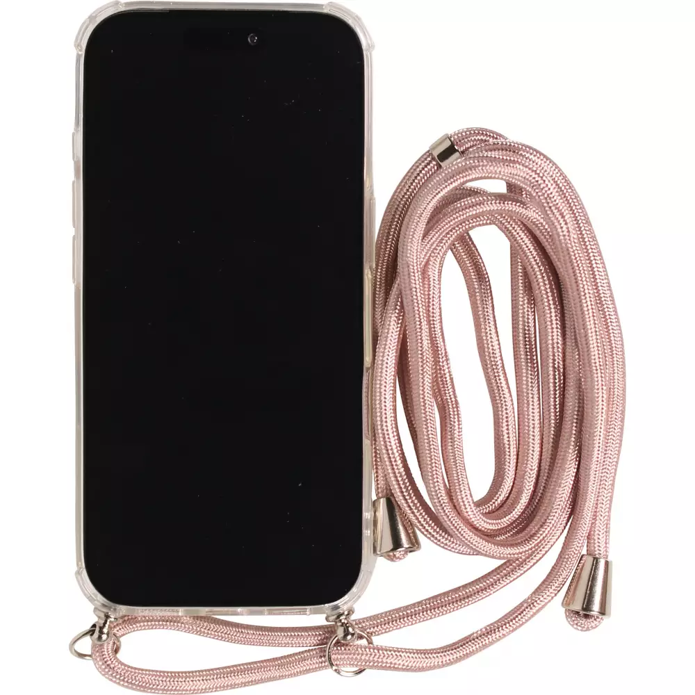 Coque iPhone 17 - Gel transparent avec lacet or - Rose