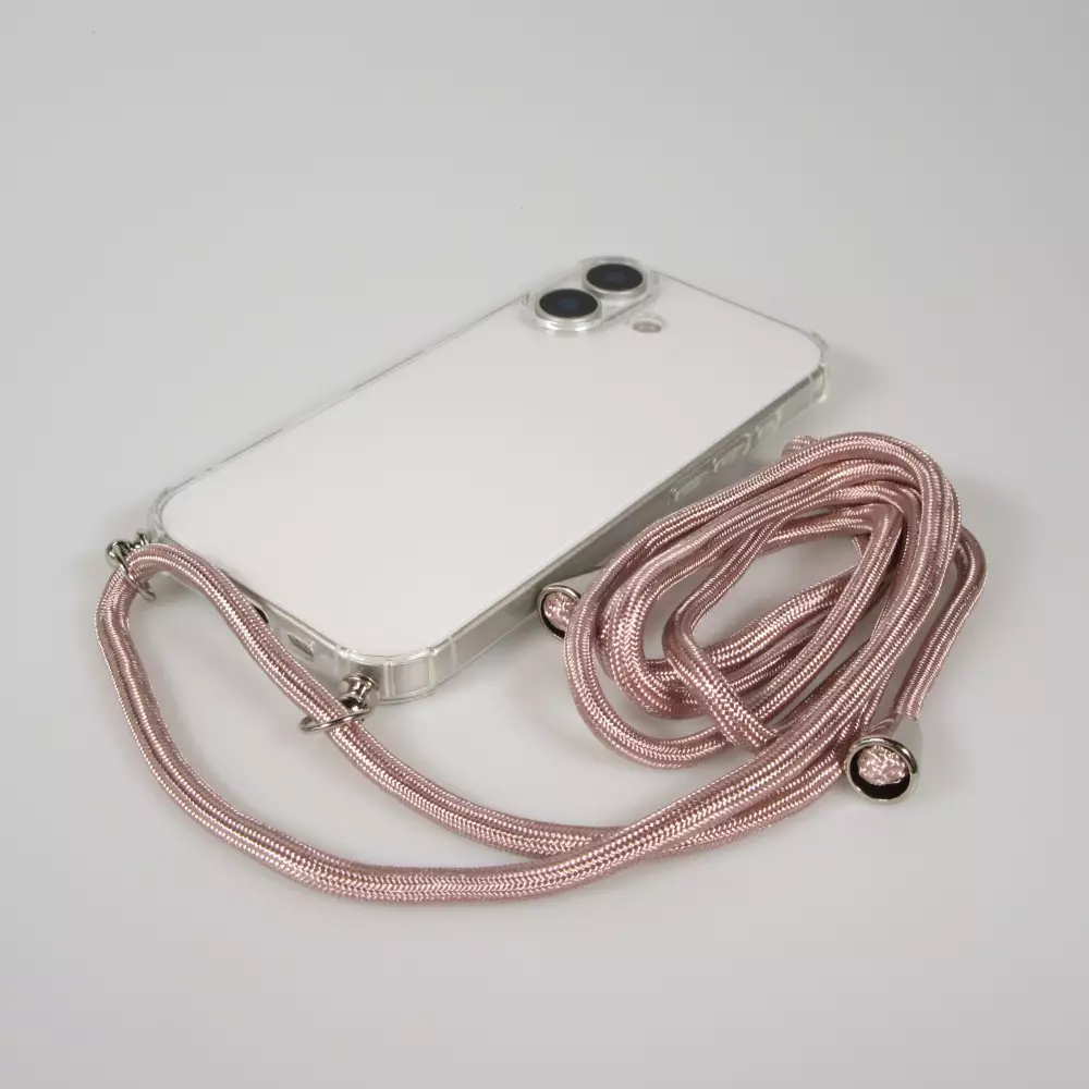 Coque iPhone 17 - Gel transparent avec lacet or - Rose