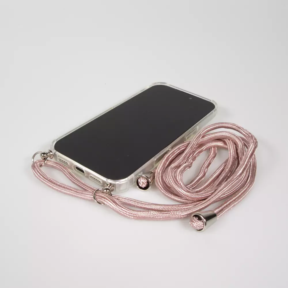 Coque iPhone 17 - Gel transparent avec lacet or - Rose