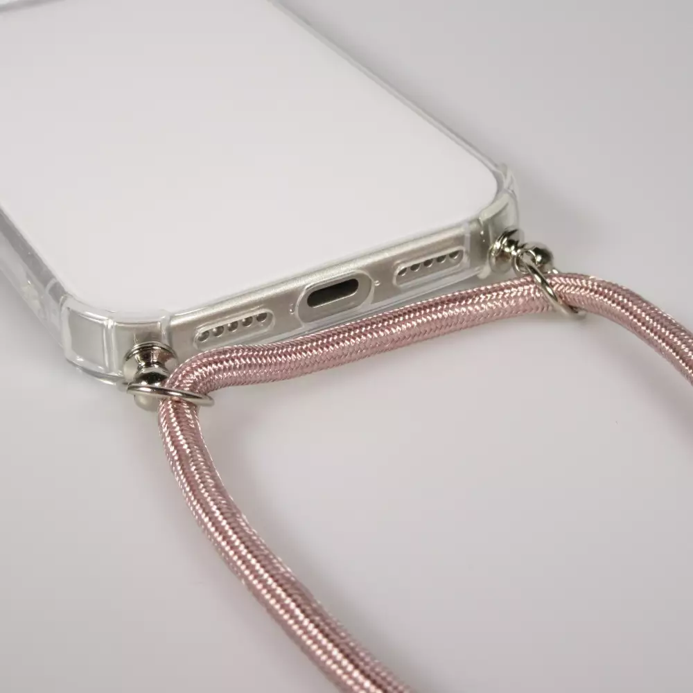 Coque iPhone 17 - Gel transparent avec lacet or - Rose