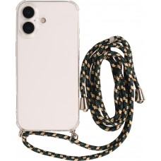 Coque iPhone 17 - Gel transparent bumper avec lacet - Vert / or