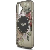 iPhone 17 Case H&uuml;lle - Guess IML Blumen mit Handgelenk-Kette, kompatibel mit MagSafe, elegante und trendige Schutzh&uuml;lle - Schwarz