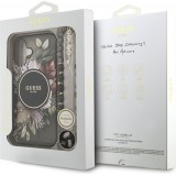 iPhone 17 Case H&uuml;lle - Guess IML Blumen mit Handgelenk-Kette, kompatibel mit MagSafe, elegante und trendige Schutzh&uuml;lle - Schwarz
