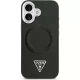 Coque iPhone 17 - Guess MagSafe cuir PU avec logo triangle et cadre caméra métal argenté - Noir