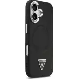 Coque iPhone 17 - Guess MagSafe cuir PU avec logo triangle et cadre caméra métal argenté - Noir