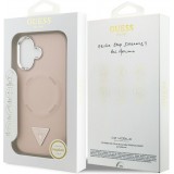 Coque iPhone 17 - Guess MagSafe cuir PU avec logo triangle et cadre caméra métal argenté - Rose