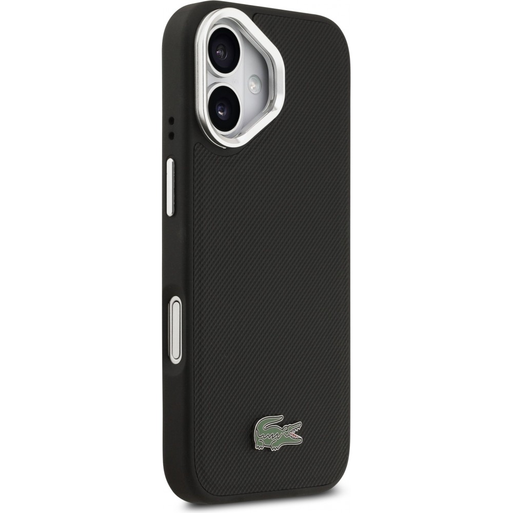 iPhone 17 Case H&uuml;lle - Lacoste Iconique Petit Piqu&eacute; MagSafe Metallhalter f&uuml;r Kamera - Schwarz