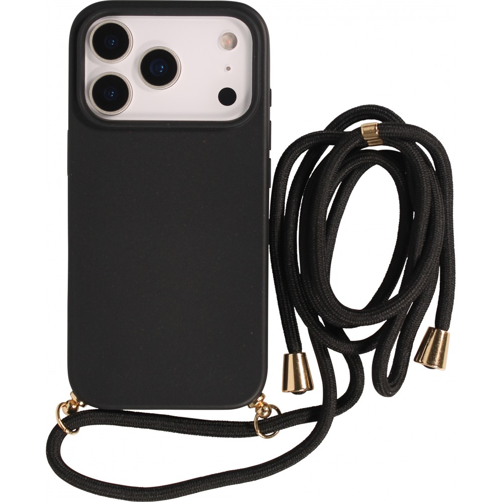 iPhone 17 Pro Case Hülle - Bio Eco-Friendly Vegan mit Handykette Necklace - Schwarz