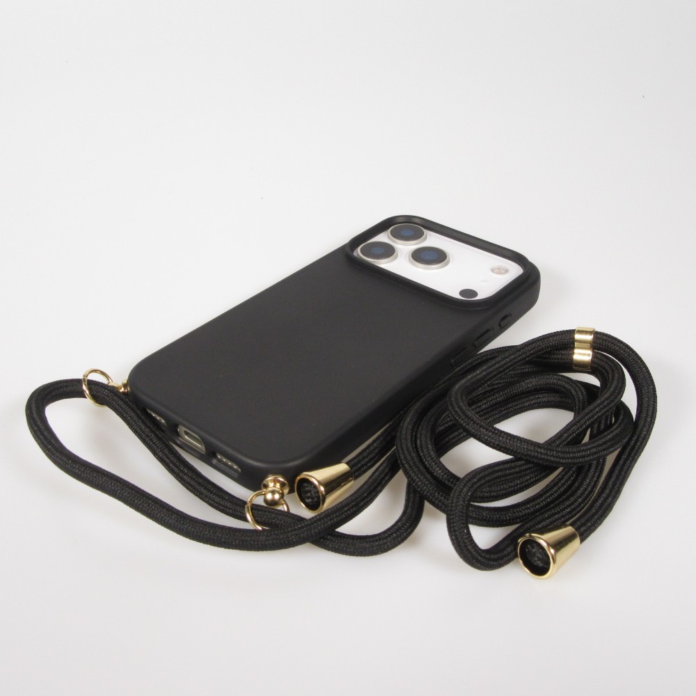 iPhone 17 Pro Case Hülle - Bio Eco-Friendly Vegan mit Handykette Necklace - Schwarz