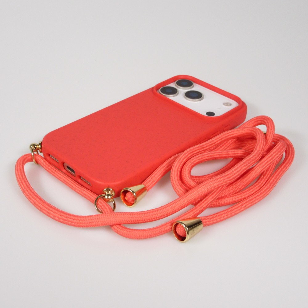 iPhone 17 Pro Case Hülle - Bio Eco-Friendly Vegan mit Handykette Necklace - Rot