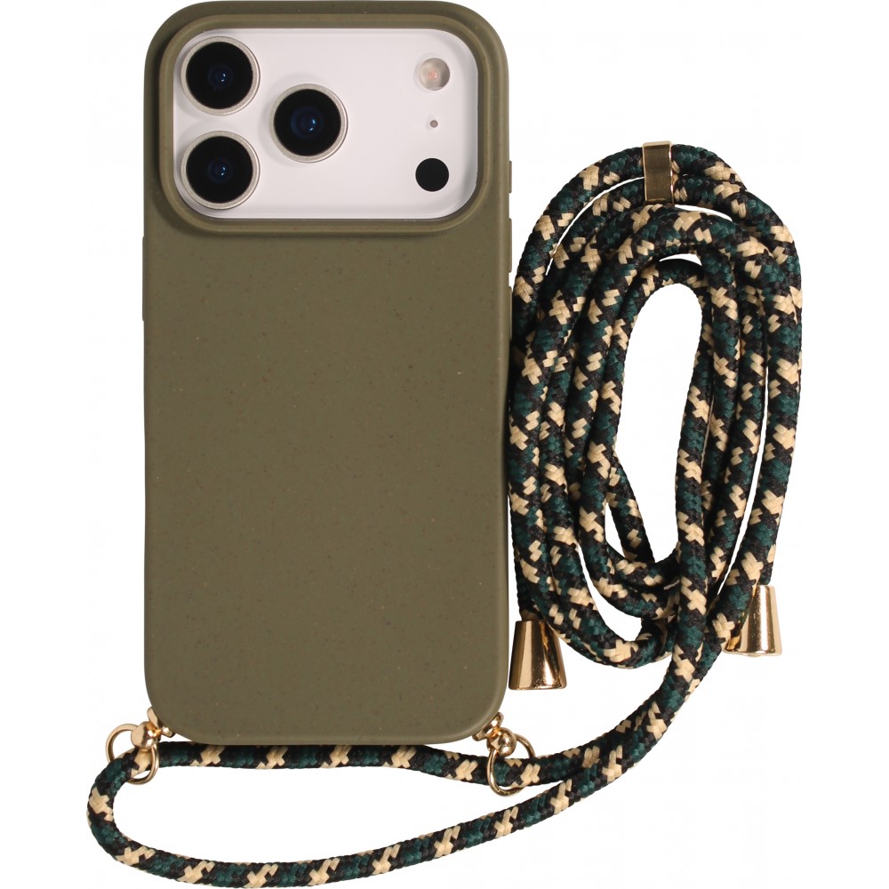 iPhone 17 Pro Case Hülle - Bio Eco-Friendly Vegan mit Handykette Necklace - Dunkelgrün