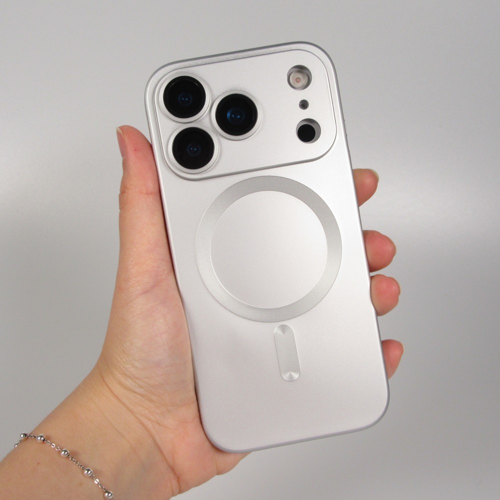 Coque iPhone 17 Pro Max - Gel souple avec vitre de protection caméra MagSafe - Argent