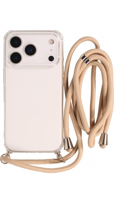 Hülle iPhone 17 Pro Max - Gummi transparent mit Seil beige