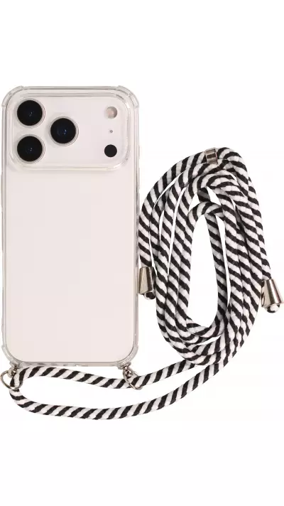 Coque iPhone 17 Pro Max - Gel transparent avec lacet - Blanc / noir
