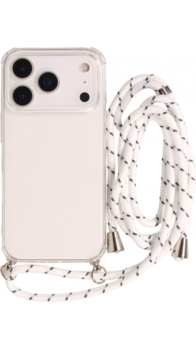 Coque iPhone 17 Pro - Gel transparent avec lacet - Blanc tacheté