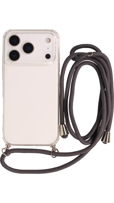 Coque iPhone 17 Pro - Gel transparent avec lacet - Gris