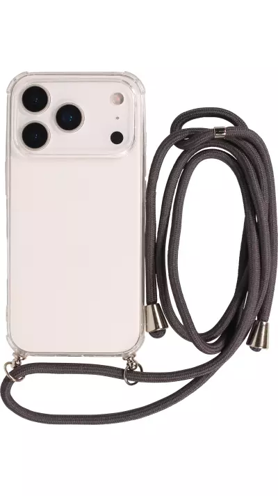 Coque iPhone 17 Pro Max - Gel transparent avec lacet - Gris