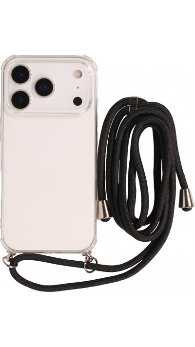 Hülle iPhone 17 Pro Max - Gummi transparent mit Seil - Schwarz