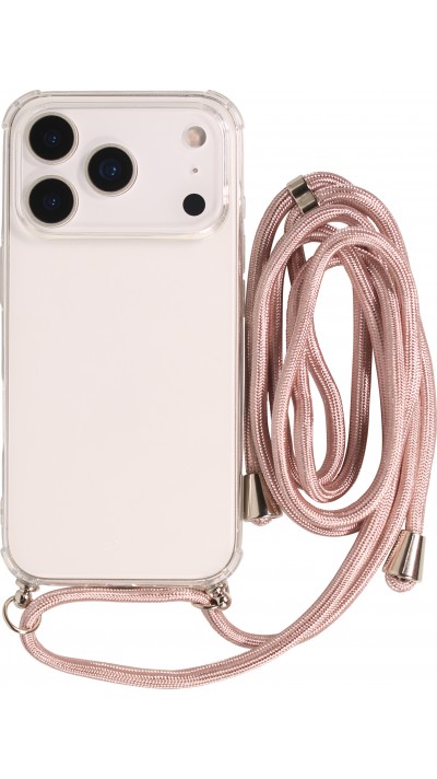 Hülle iPhone 17 Pro Max - Gummi transparent mit Seil rosa - Gold