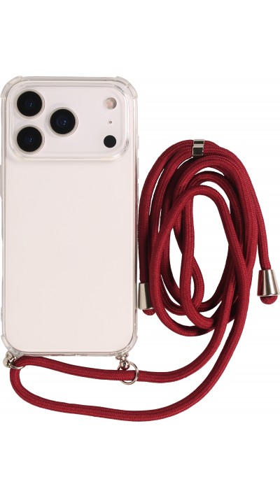 Coque iPhone 17 Pro - Gel transparent avec lacet - Rouge