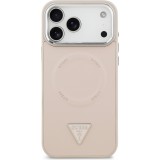 Coque iPhone 17 Pro - Guess MagSafe cuir PU avec logo triangle et cadre caméra métal argenté - Rose