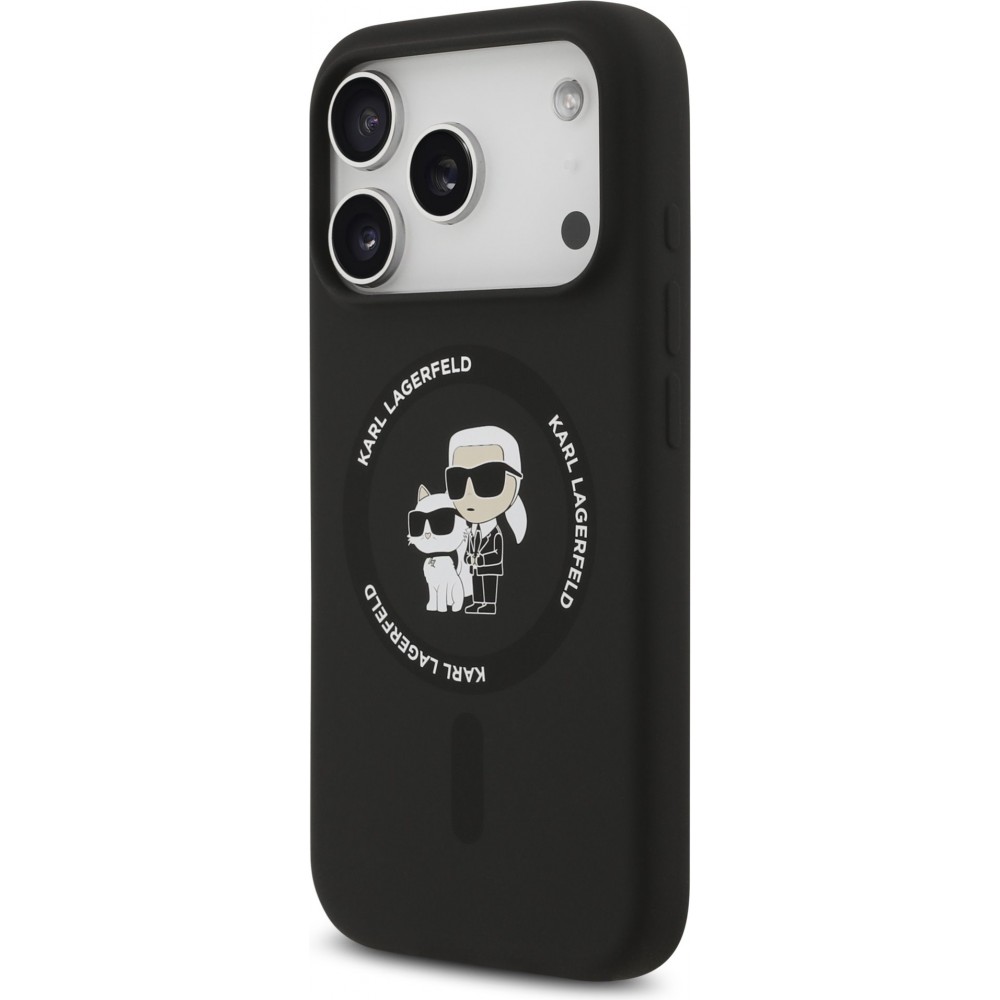Coque iPhone 17 Air - Karl Lagerfeld Liquid en silicone avec design Karl et Choupette compatible MagSafe - Noir