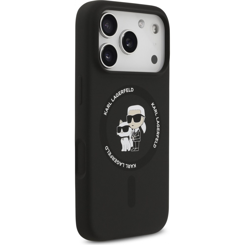 Coque iPhone 17 Air - Karl Lagerfeld Liquid en silicone avec design Karl et Choupette compatible MagSafe - Noir