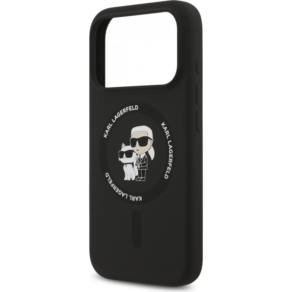 Coque iPhone 17 Air - Karl Lagerfeld Liquid en silicone avec design Karl et Choupette compatible MagSafe - Noir