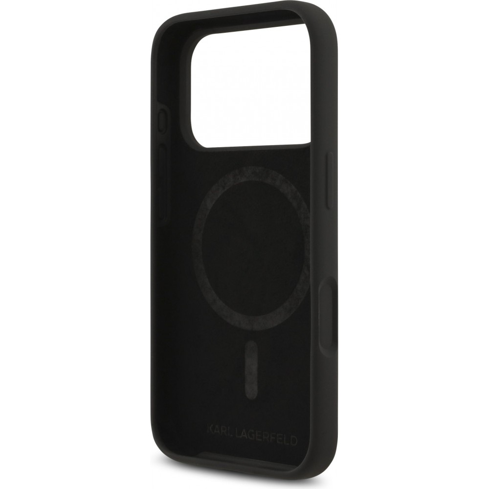 Coque iPhone 17 Air - Karl Lagerfeld Liquid en silicone avec design Karl et Choupette compatible MagSafe - Noir
