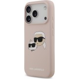 Coque iPhone 17 Pro - Karl Lagerfeld Liquid en silicone avec design tête Karl et Choupette compatible MagSafe - Rose