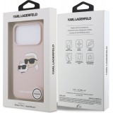Coque iPhone 17 Pro - Karl Lagerfeld Liquid en silicone avec design tête Karl et Choupette compatible MagSafe - Rose
