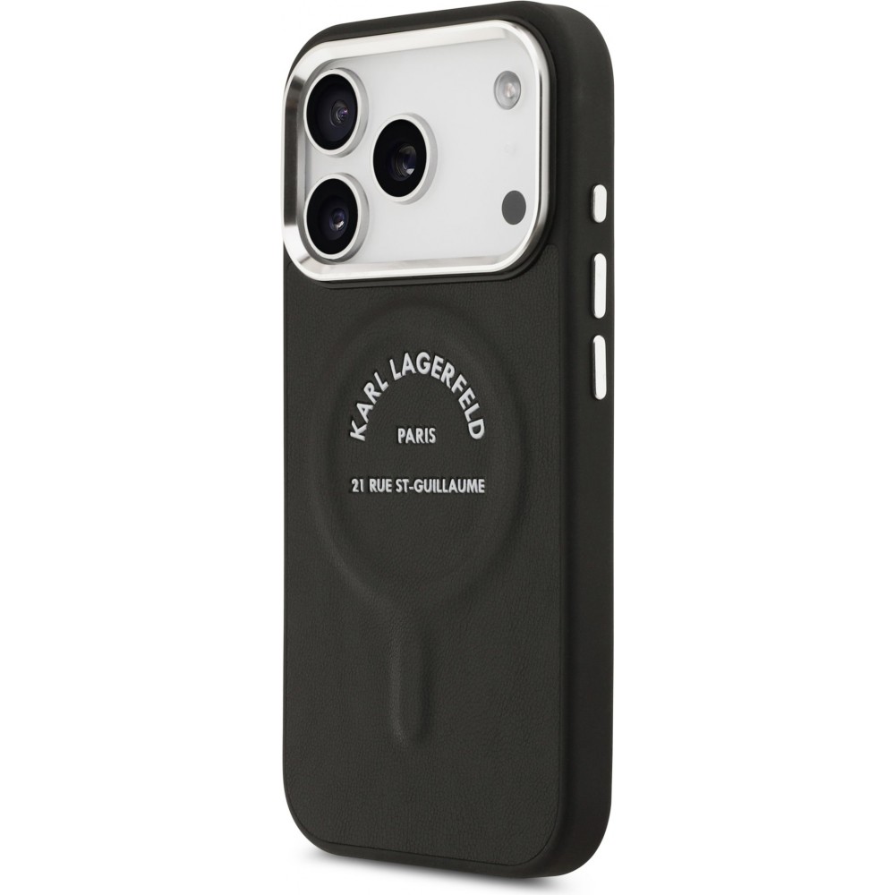 Coque iPhone 17 Pro - Karl Lagerfeld PU RSG Logo MagSafe élégante et protectrice - Noir